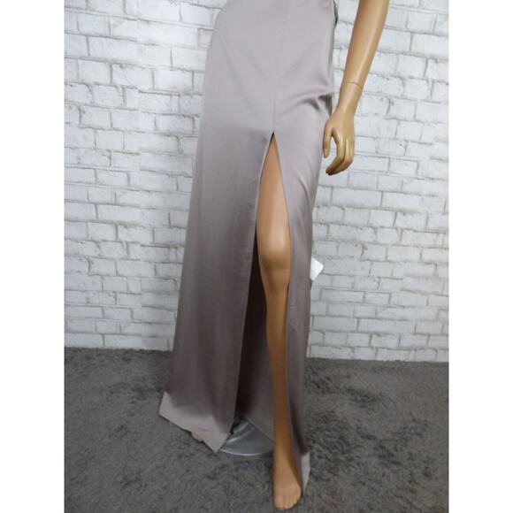 $248 Lovers + Friends Dark Grey Draped Back Sheyla Satin Gown Small NEW - Picture 12 of 16